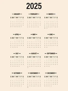 Vector illustration. Calendar for 2025. Perfect for your workplace design, .. Stock Illustration