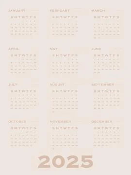 Vector illustration. Calendar for 2025. Perfect for your workplace design Stock Illustration