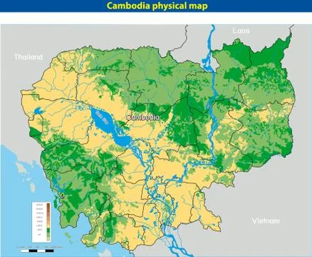 Vector illustration of  Cambodia physical map Stock Illustration