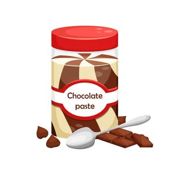 Vector illustration of a can of chocolate paste. Sweet snack. Chocolate-nut p Illustrazione stock