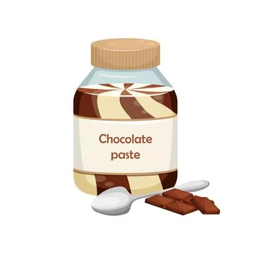 Vector illustration of a can of chocolate paste. Sweet snack. Chocolate-nut p Stock-Illustration