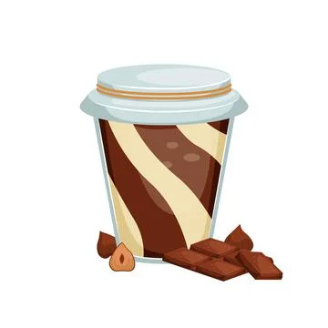 Vector illustration of a can of chocolate paste. Sweet snack. Chocolate-nut p Illustrazione stock