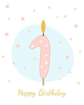 Vector illustration of a candle for a cake in the form of the number 1. イラスト素材