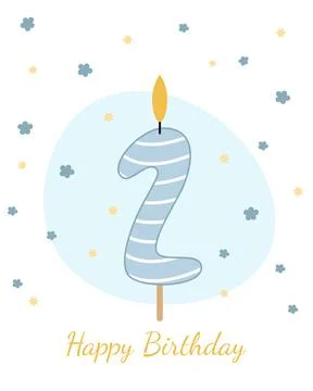 Vector illustration of a candle for a cake in the form of the number 2. Stock Illustration