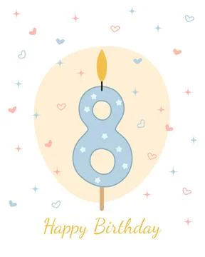 Vector illustration of a candle for a cake in the form of the number 8. イラスト素材