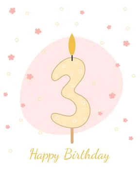Vector illustration of a candle for a cake in the form of the number 3. イラスト素材