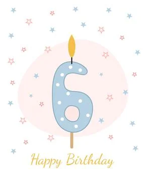 Vector illustration of a candle for a cake in the form of the number 6. Stock Illustration