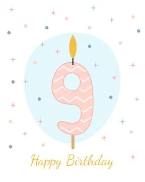 Vector illustration of a candle for a cake in the form of the number 9. Stock Illustration