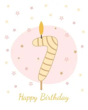 Vector illustration of a candle for a cake in the form of the number 7. Stock Illustration