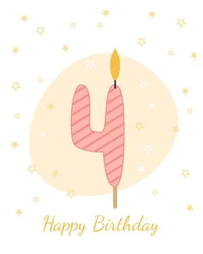 Vector illustration of a candle for a cake in the form of the number 4. イラスト素材