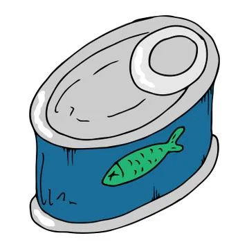 Vector illustration of canned fish. Ffish preserves. Hand drawn. Stock Illustration