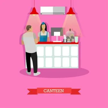 Vector illustration of canteen design element with woman serving visitor Stock Illustration