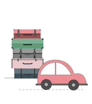 Vector illustration with car and cases. Travel concept Stock Illustration