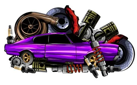Vector illustration of Car Spares Frame and parts Stock Illustration