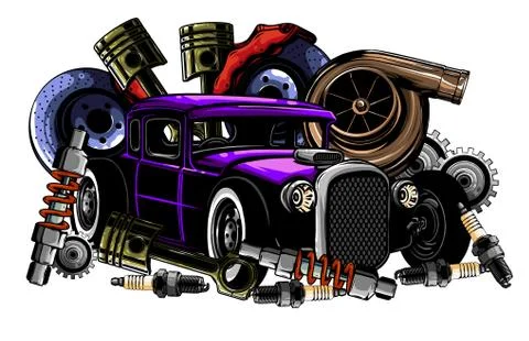 Vector illustration of Car Spares Frame and parts Stock Illustration