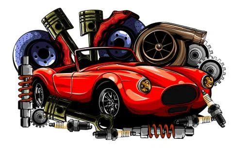 Vector illustration of Car Spares Frame and parts Stock Illustration