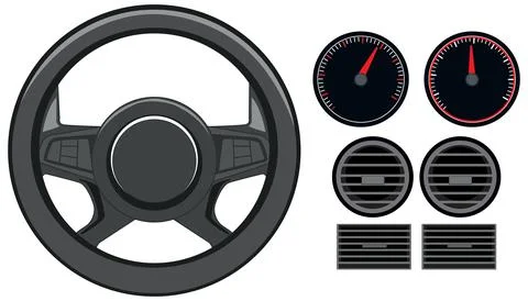 Vector Illustration of Car Steering Wheel and Dashboard Components Stock Illustration