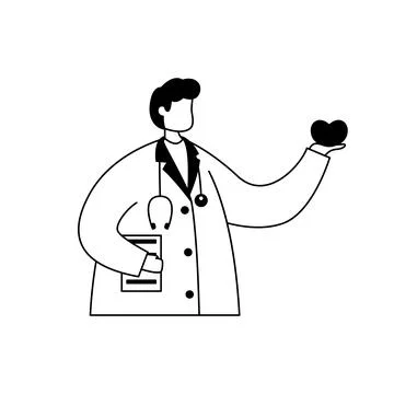 Vector illustration of a cardiologist in a white coat with a heart in his han Illustrazione stock