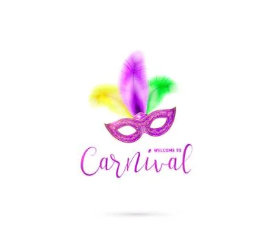 Vector illustration of carnival card with mask and text sign welcome to Stock Illustration