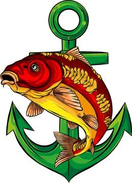 Vector illustration of carp fish with anchor Stock-Illustration