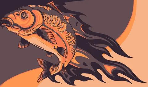 Vector illustration of carp Fish with flames Illustrazione stock
