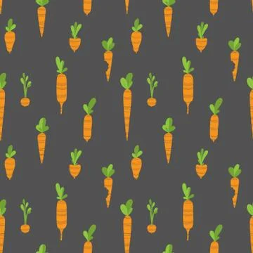 Vector illustration, Carrot seamless pattern, Cute cartoon carrot on black ba Illustrazione stock