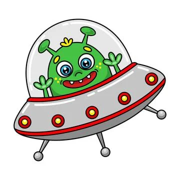 Vector illustration cartoon alien in flying saucer Stock Illustration