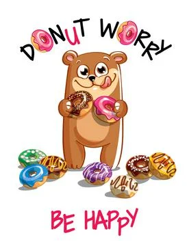 Vector illustration of cartoon bear with donuts. Stock Illustration