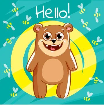 Vector illustration of cartoon bear. Hello. Stock Illustration