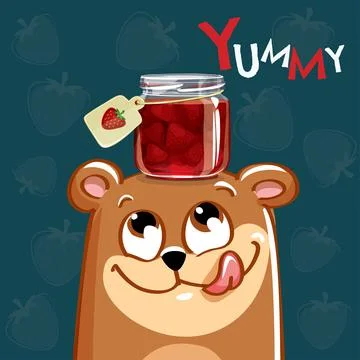 Vector illustration of cartoon bear with jam. Stock Illustration