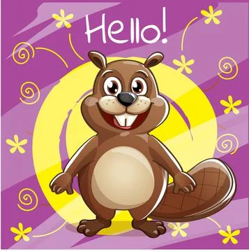 Vector illustration of cartoon beaver. Hello. Stock Illustration