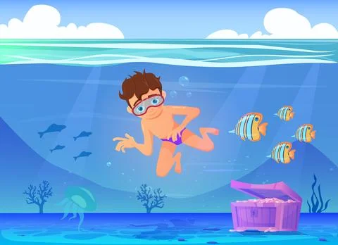 Vector illustration of Cartoon boy diving in the ocean Stock Illustration