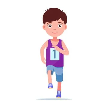 Vector illustration cartoon boy running a marathon Stock Illustration
