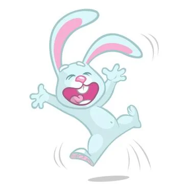 Vector illustration of cartoon bunny rabbit hopping. Easter rabbit excited Stock Illustration
