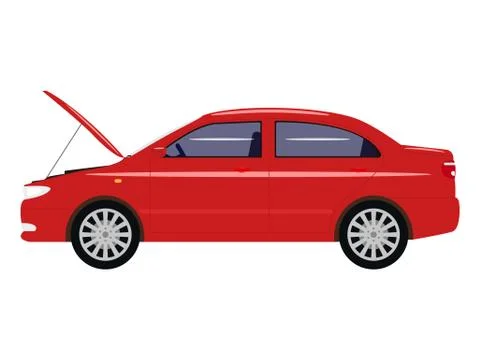 Vector illustration cartoon car with an open hood Stock Illustration