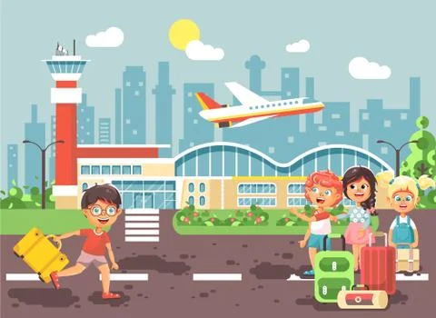 Vector illustration cartoon character late boy run to little children girl Stock Illustration