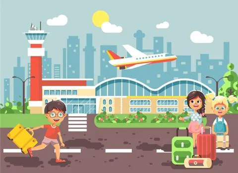 Vector illustration cartoon character late boy run to little children girl Stock Illustration
