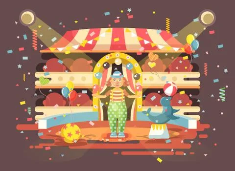Vector illustration cartoon character lonely clown juggles balls, performance in Stock Illustration