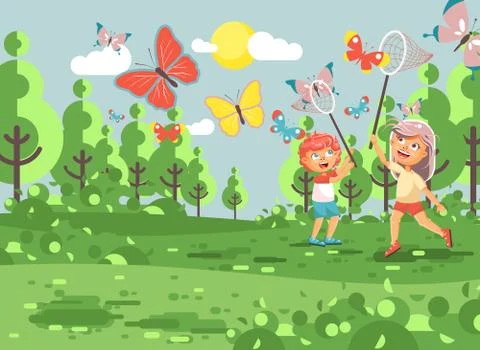 Vector illustration cartoon character two children, young naturalists, biologist Stock Illustration