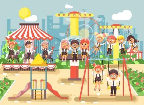 Vector illustration of cartoon characters children schoolboys schoolgirls Stock Illustration