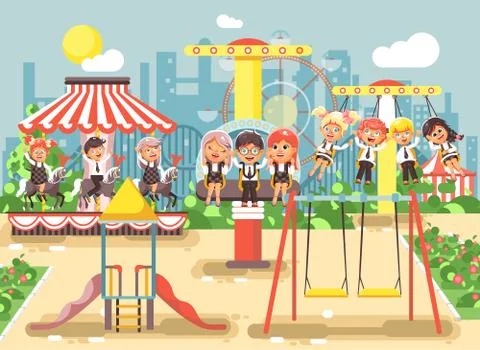 Vector illustration of cartoon characters children schoolboys schoolgirls Stock Illustration