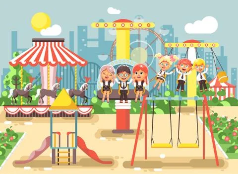 Vector illustration of cartoon characters children schoolboys schoolgirls Stock Illustration