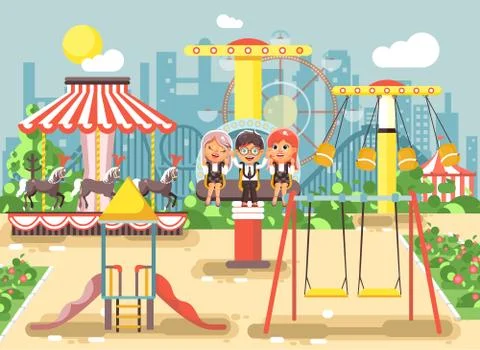 Vector illustration of cartoon characters children schoolboys schoolgirls Stock Illustration