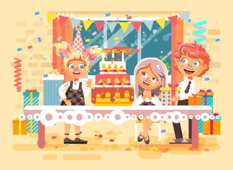 Vector illustration cartoon characters children, friends, boys, girls celebrate イラスト素材