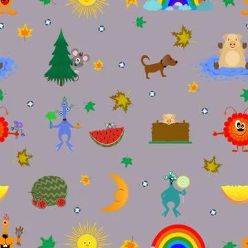 Vector illustration of cartoon characters seamless pattern. Illustrazione stock