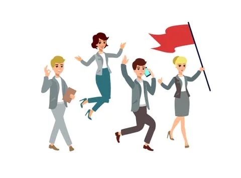 Vector illustration with cartoon characters. Team building. Leadership. Manag Stock Illustration