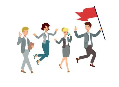 Vector illustration with cartoon characters. Team building. Leadership. Manag Stock Illustration