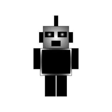 Vector illustration of a cartoon cubic robot in black and white with gradient Stock Illustration