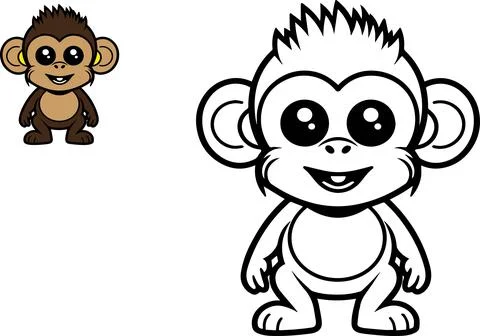 Vector illustration of cartoon cute monkey, Coloring book Stock Illustration