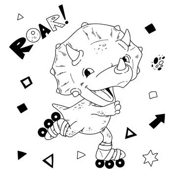 Vector illustration of a cartoon dinosaur on roller skates. 스톡 일러스트